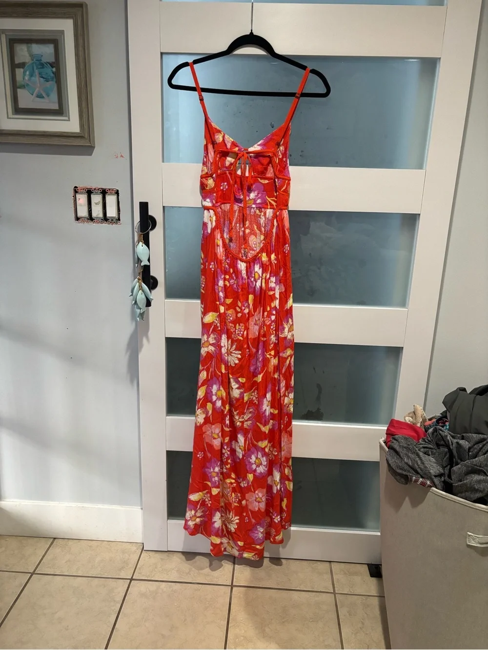 Free People Orange Floral Backless Maxi Dress S - Picture 3 of 4